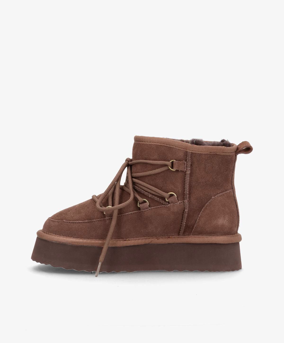 DUMBLE XL LACE - Dame Bamsestøvle med snøre - Mørkebrun ruskind