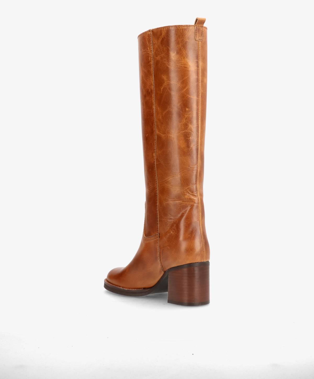 SADIE LONG - Dame Lang støvle med hæl - Cognac læder