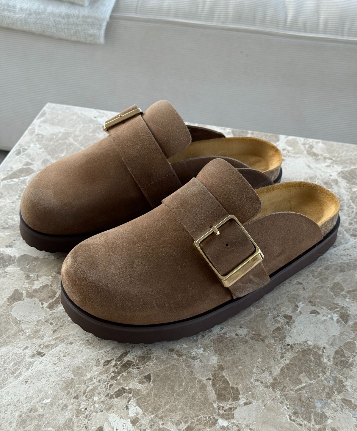 OFELIA - Taupe ruskind - Mules Dame