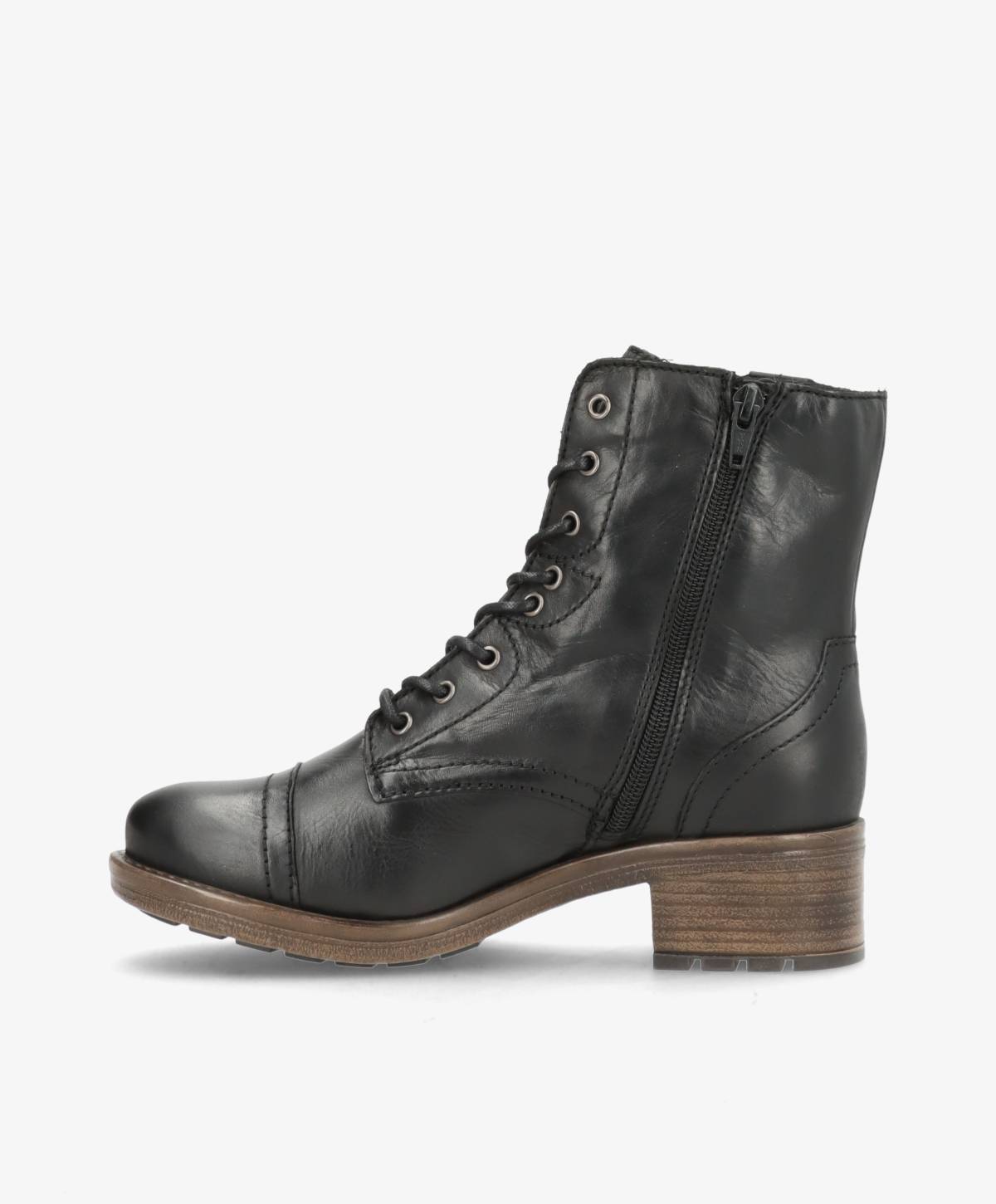 CRAVE LACE WARM Sort - Støvle med foer - læder