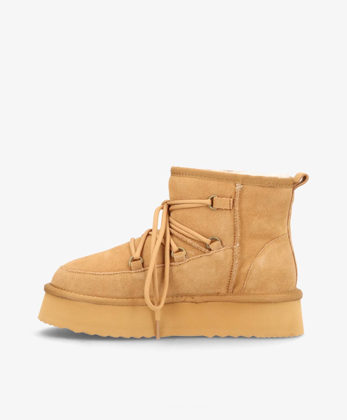 DUMBLE XL LACE - Dame Bamsestøvle med snøre - Camel ruskind