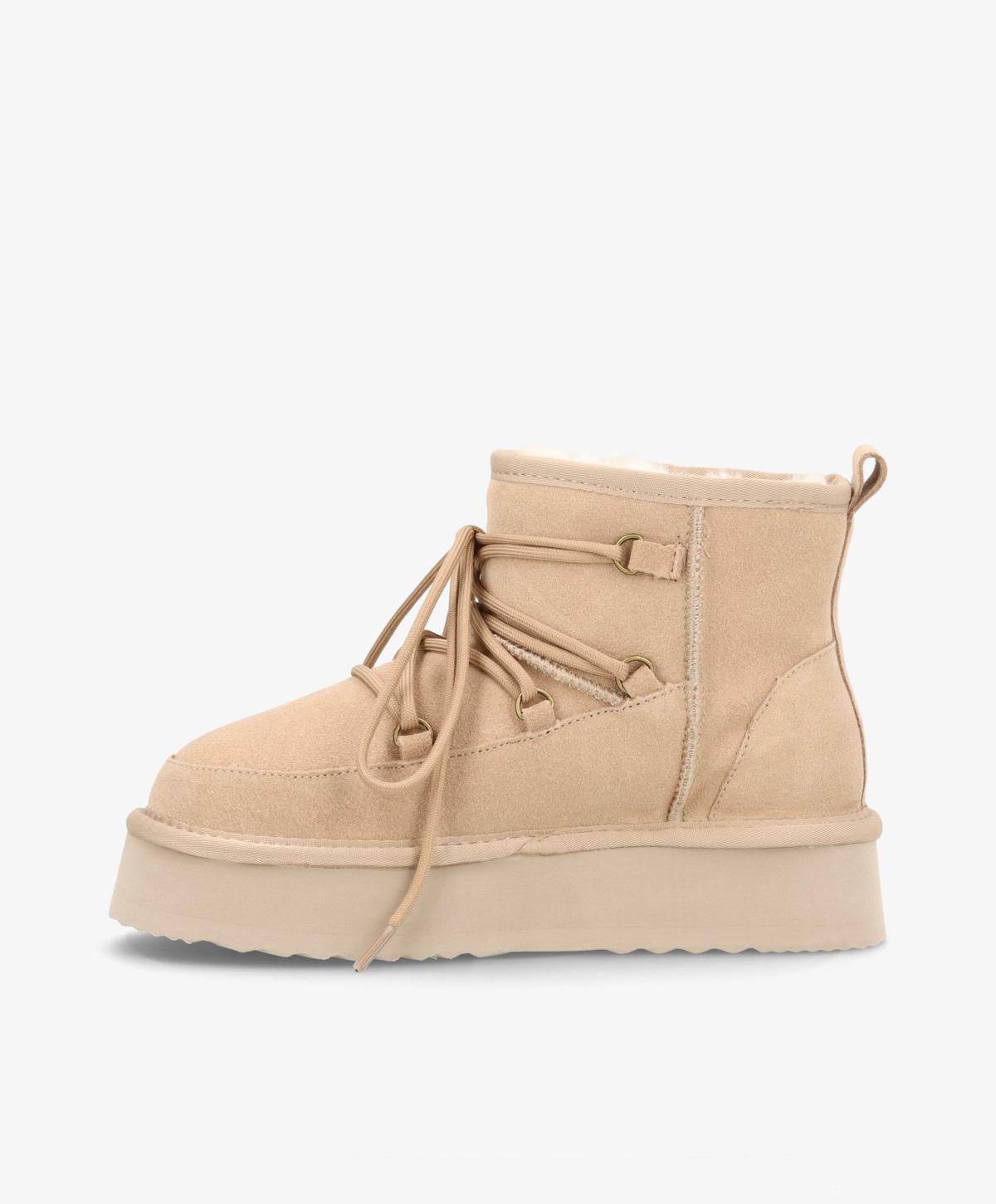 DUMBLE XL LACE - Dame Bamsestøvle med snøre - Beige ruskind