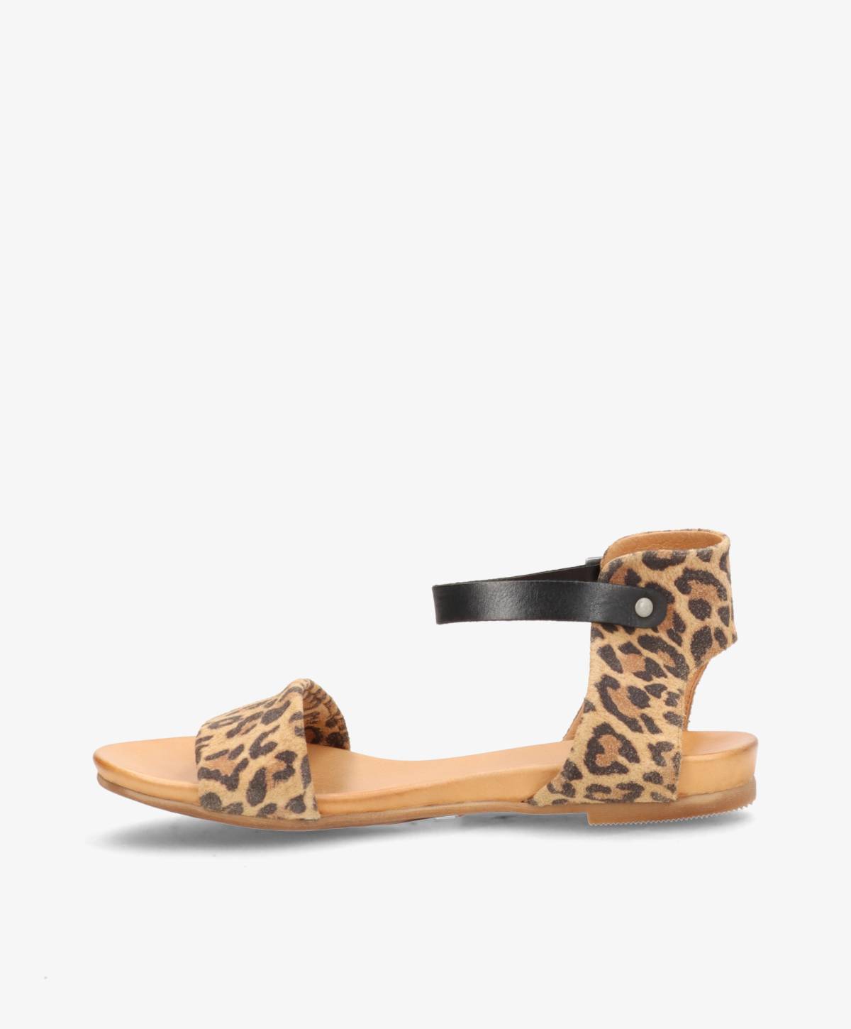 ANNIKA S - Leopard/sort ruskind - Flade sandaler