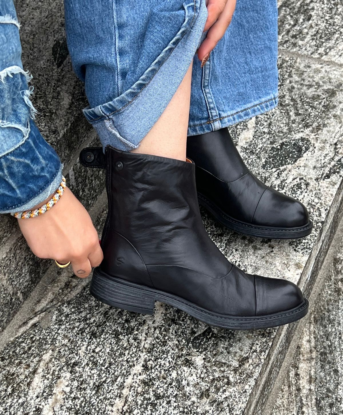 DAHLIA - Dame Ankelstøvle - Sort læder