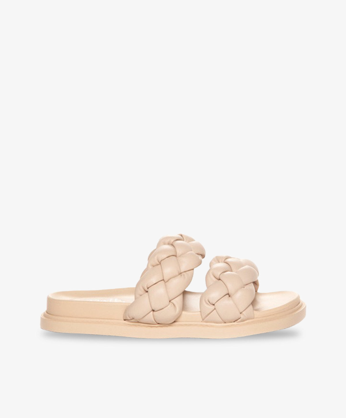 Beige sandaler fra Duffy med to flettede remme.