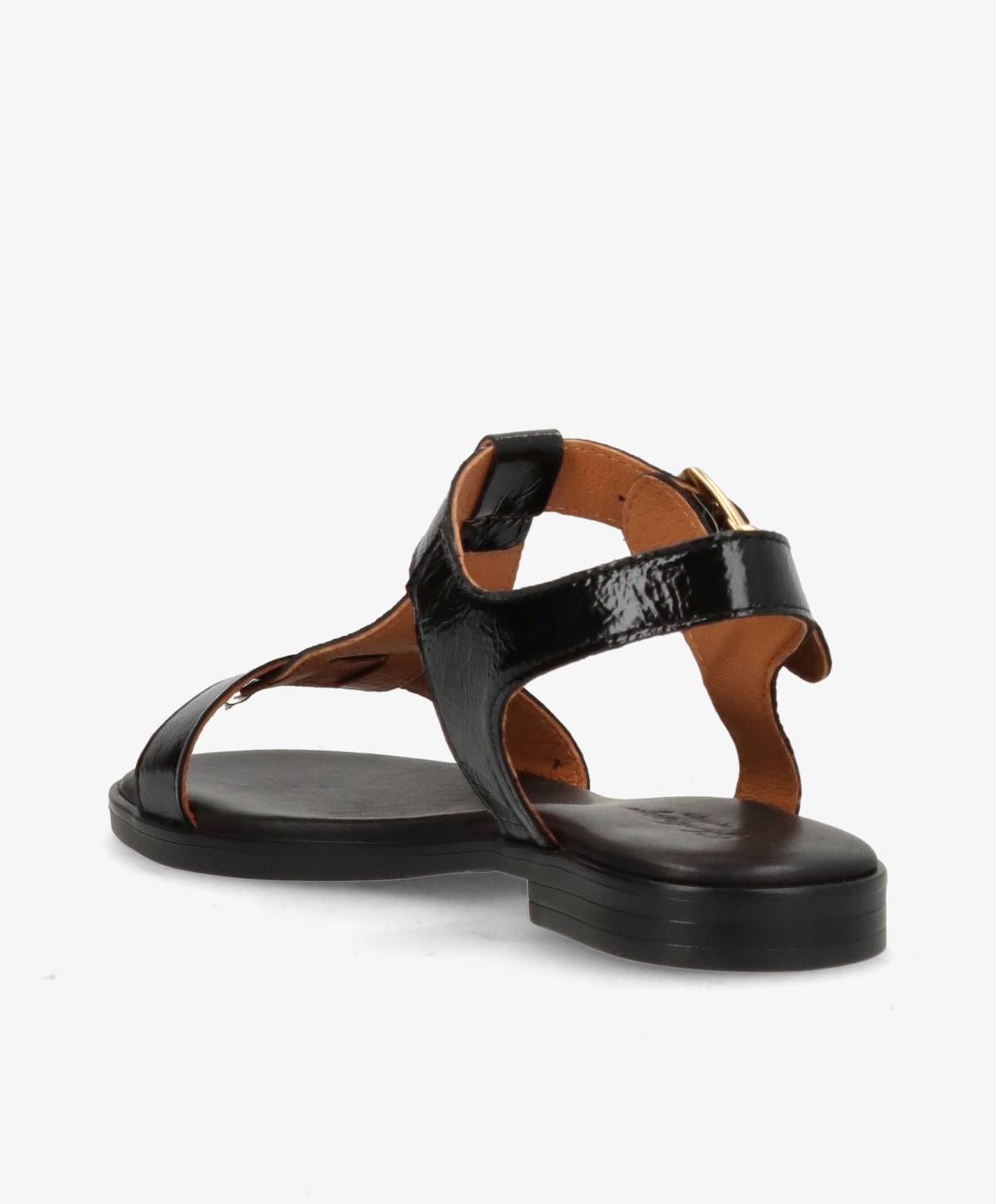 NORA P - Sort lak læder - Flade sandaler