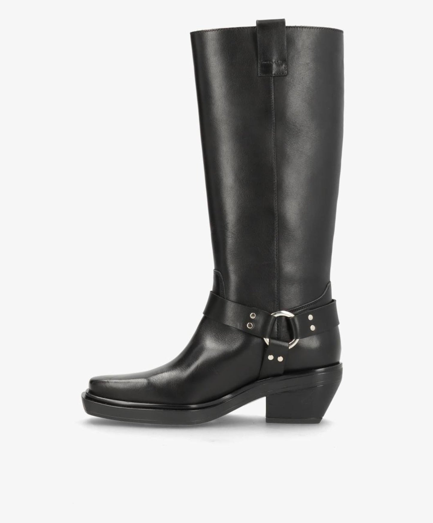 SEQUENCE - Dame Lang biker støvle med hæl - Sort læder