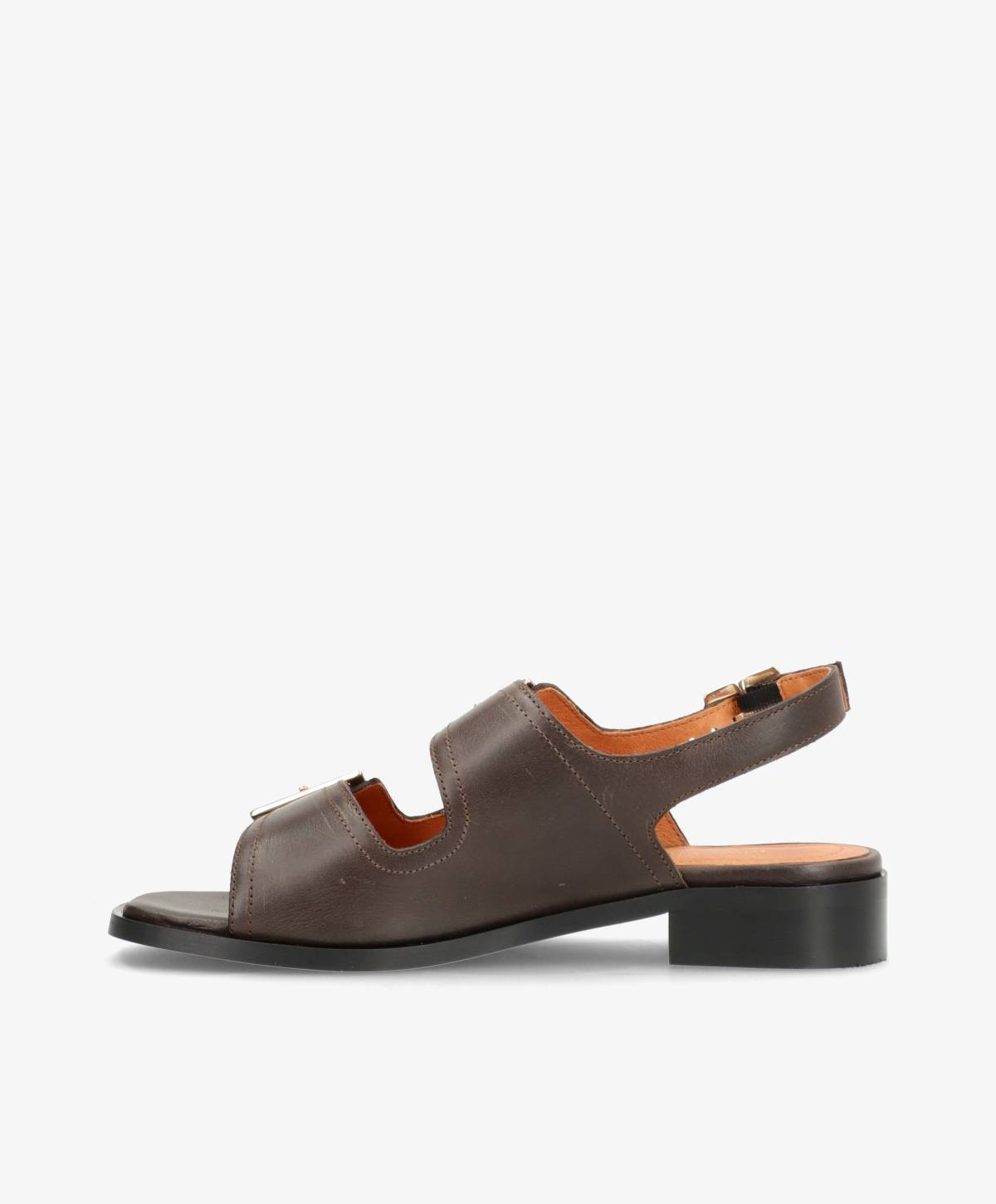 UPNEXT - Mørkebrun læder - Sandal med lav hæl Dame