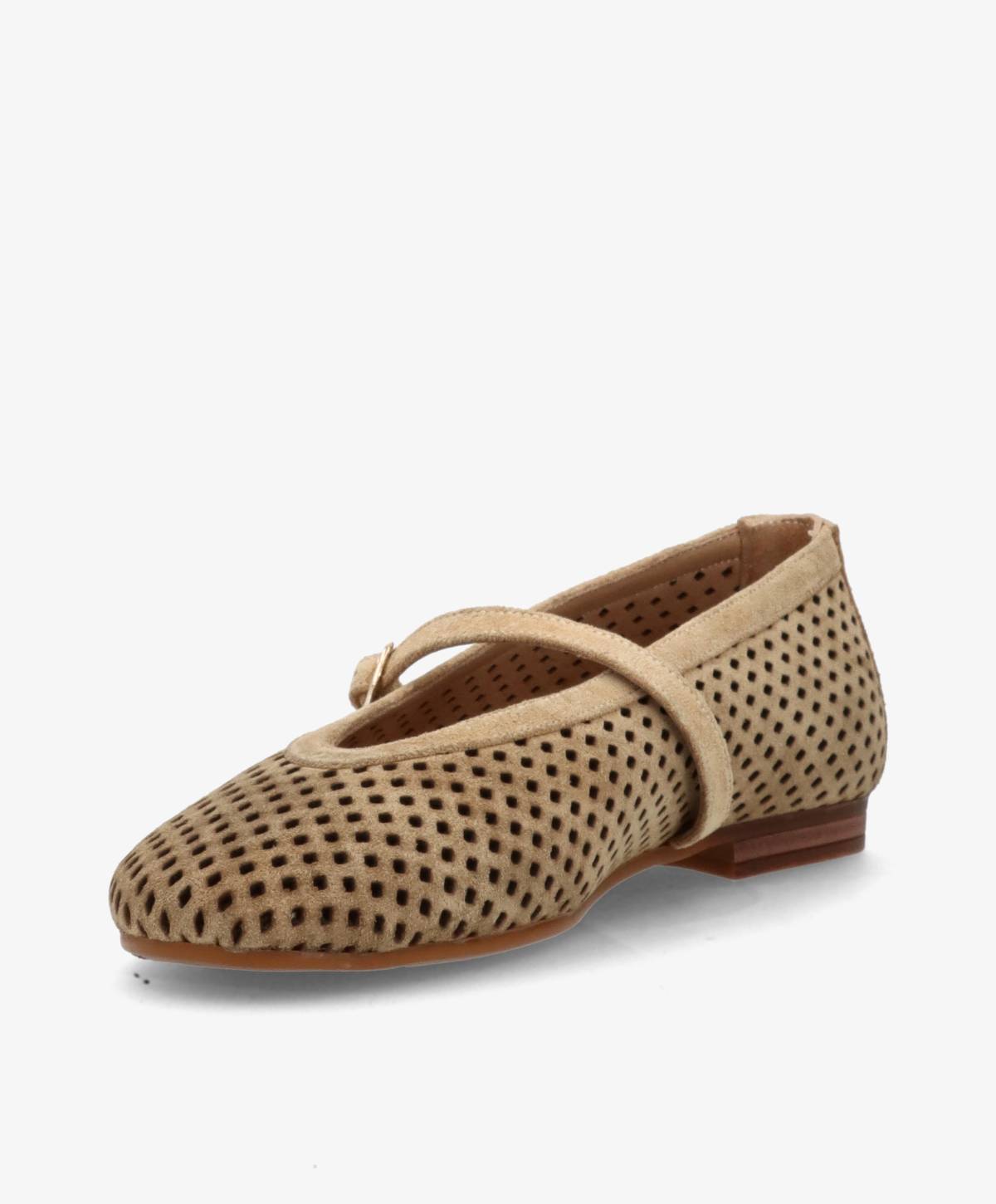 JACEY S - Beige ruskind - Ballerina med rem Dame