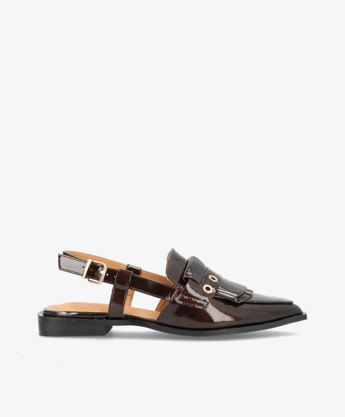 Shoecobay - Mørkebrun Vegan lak - Slingback sko - Dame