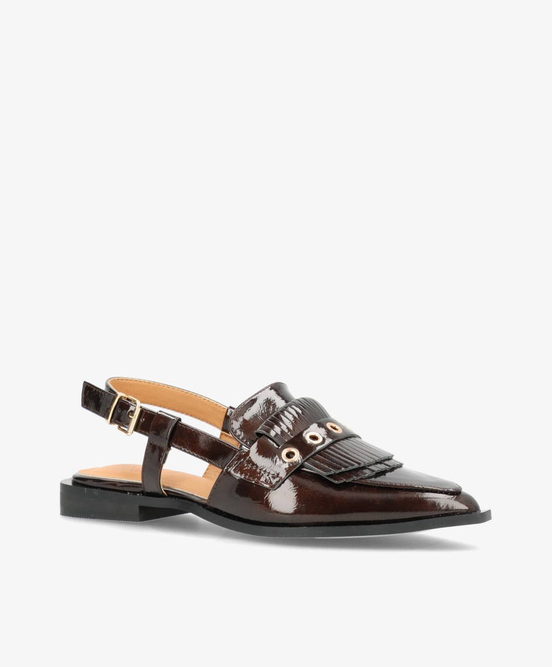 Shoecobay - Mørkebrun Vegan lak - Slingback sko Dame