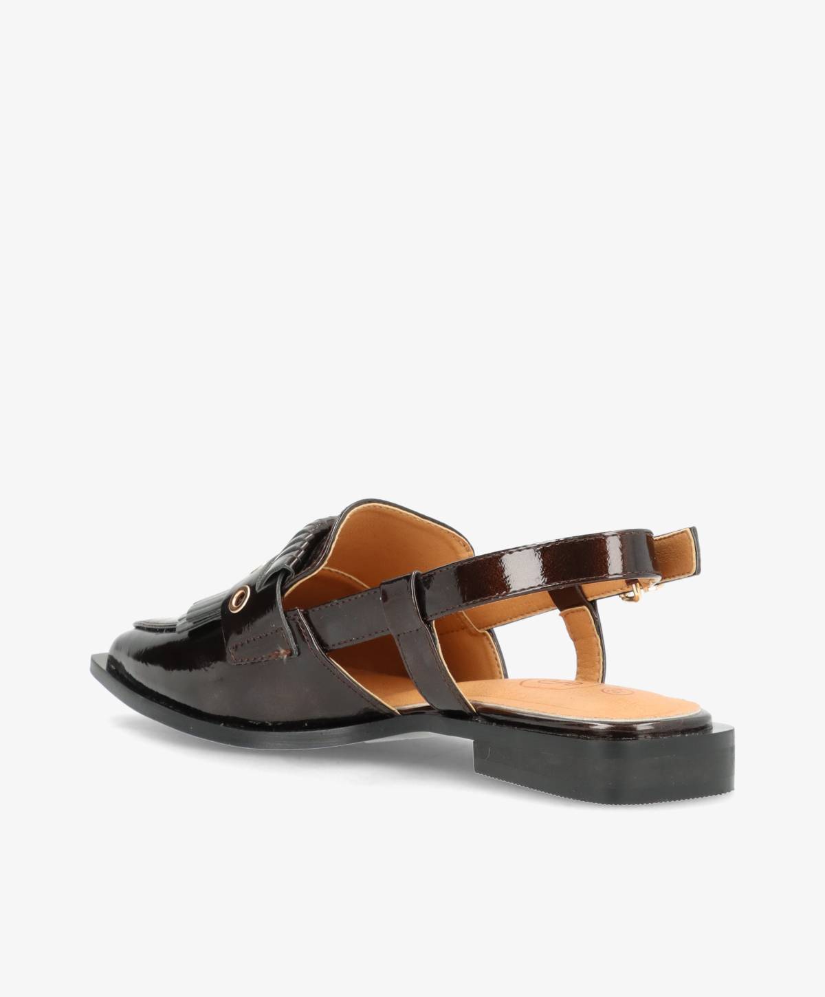 Shoecobay - Mørkebrun Vegan lak - Slingback sko - Dame