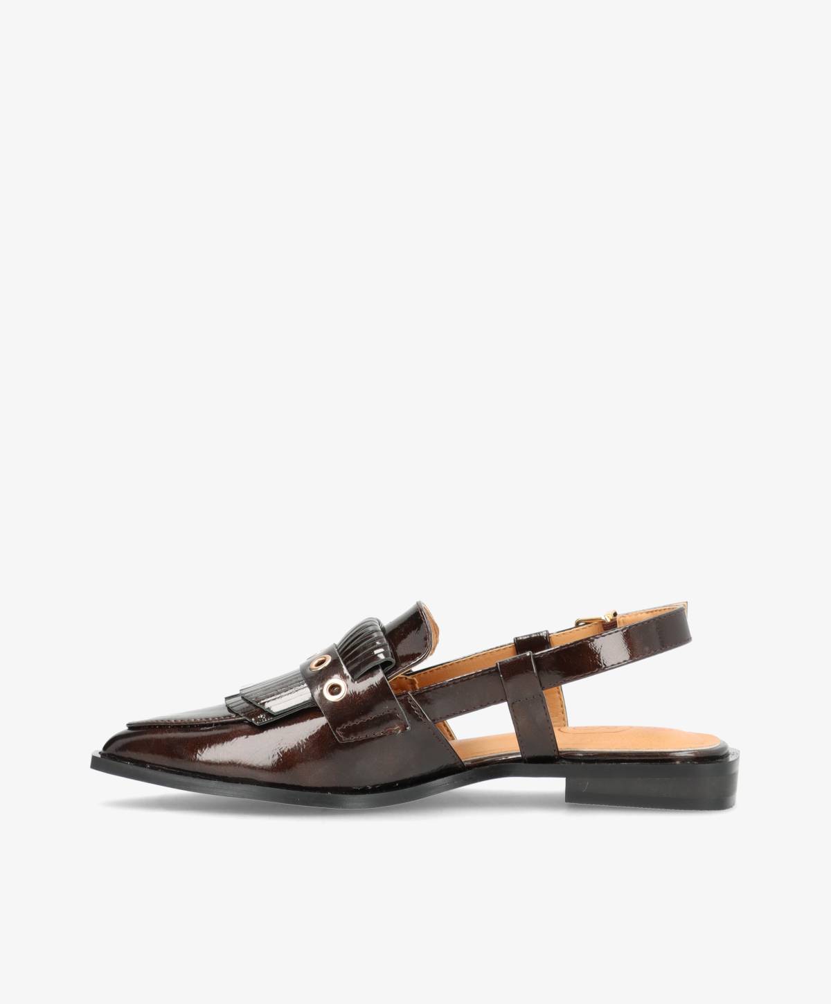 Shoecobay - Mørkebrun Vegan lak - Slingback sko - Dame