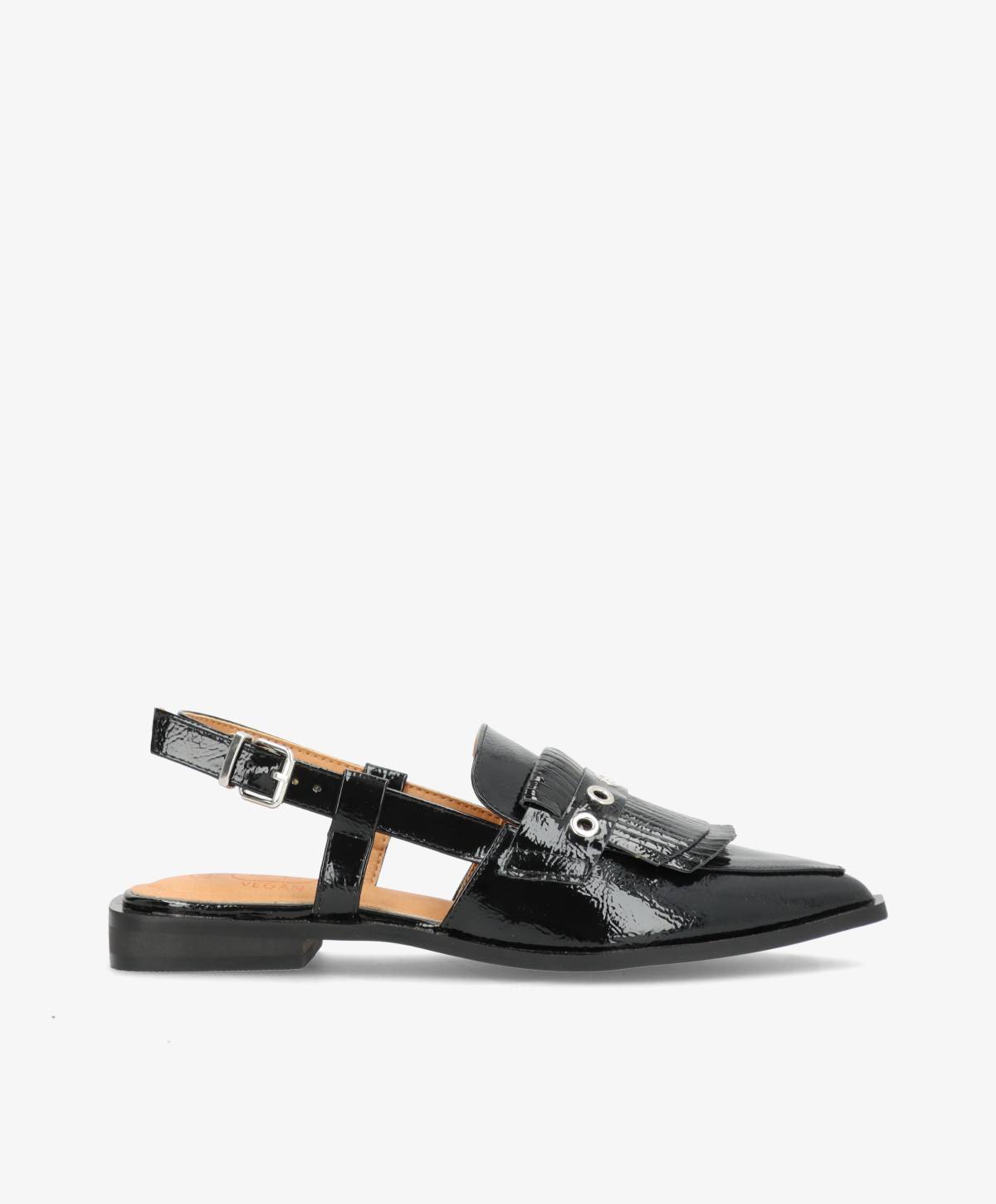 Shoecobay - Sort Vegan lak - Slingback sko - Dame