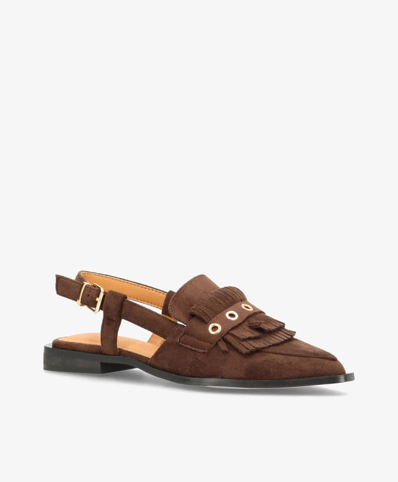Shoecobay - Mørkebrun Vegan ruskind - Slingback sko Dame