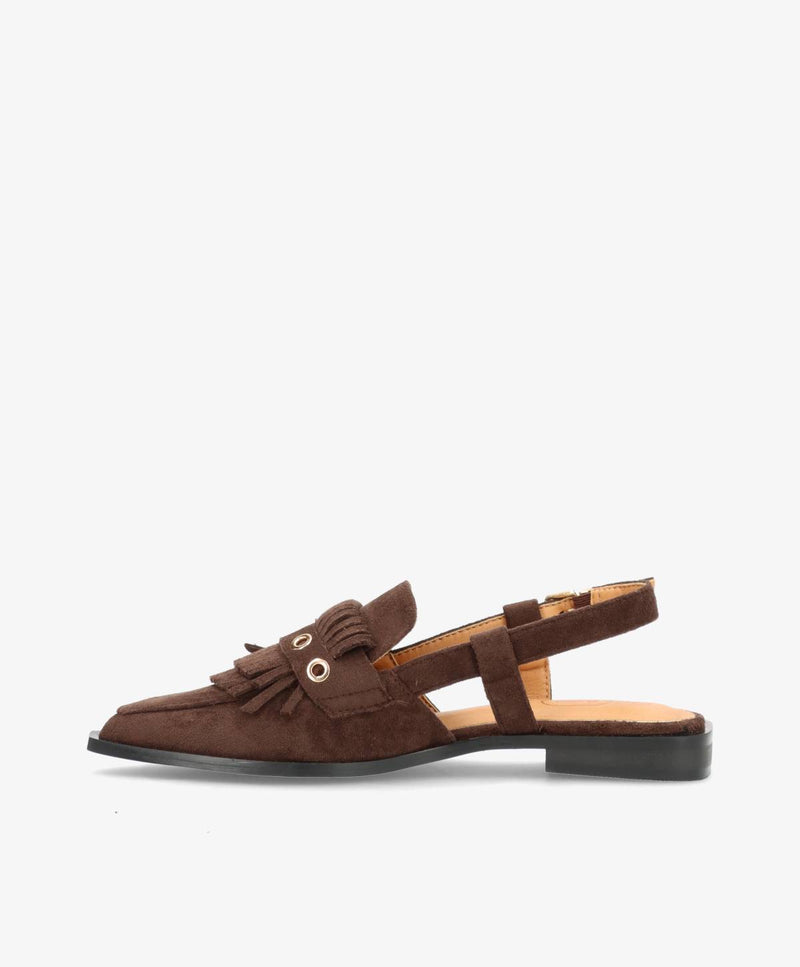 Shoecobay - Mørkebrun Vegan ruskind - Slingback sko Dame