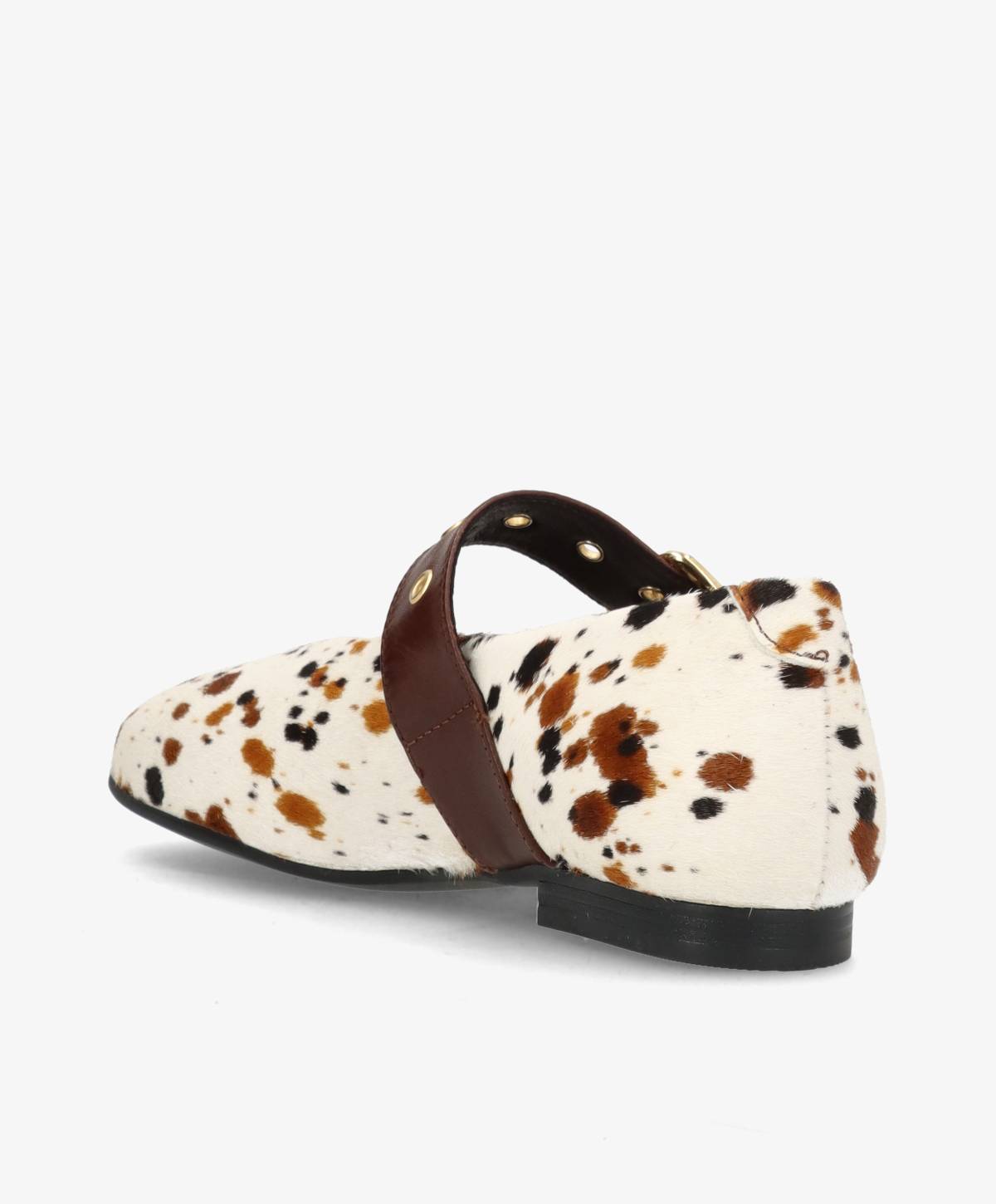 MORE Ha - Cow brun spot pony hair læder - Ballerina med rem Dame