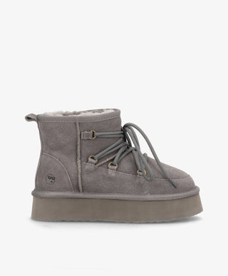 DUMBLE XL LACE - Dame Bamsestøvle med snøre - Mørkegrå ruskind