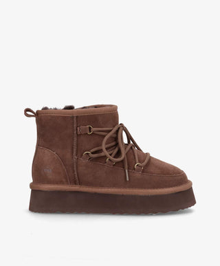 DUMBLE XL LACE - Dame Bamsestøvle med snøre - Mørkebrun ruskind