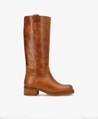 CAMERON LONG - Dame Lang støvle med hæl - Cognac læder