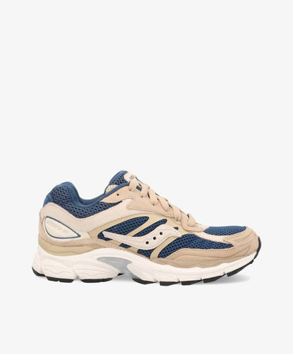 Saucony sneakers i et farvemiks af beige og mørkeblå med hvid, chunky bund.