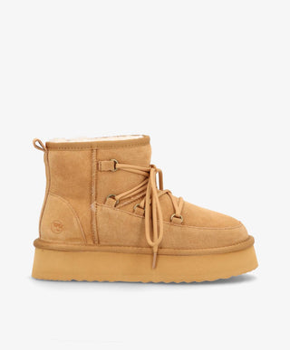 DUMBLE XL LACE - Dame Bamsestøvle med snøre - Camel ruskind