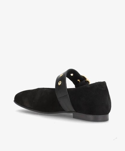 MORE S - Sort ruskind - Ballerina med rem Dame