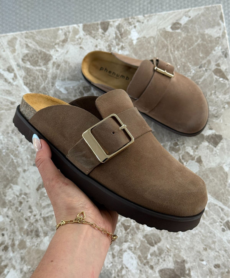 OFELIA - Taupe ruskind - Mules Dame