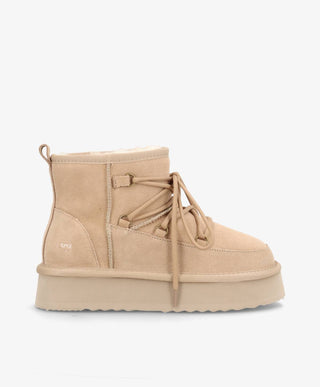 DUMBLE XL LACE - Dame Bamsestøvle med snøre - Beige ruskind