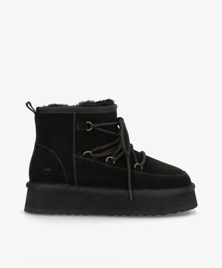 DUMBLE XL LACE - Dame Bamsestøvle med snøre - Sort ruskind