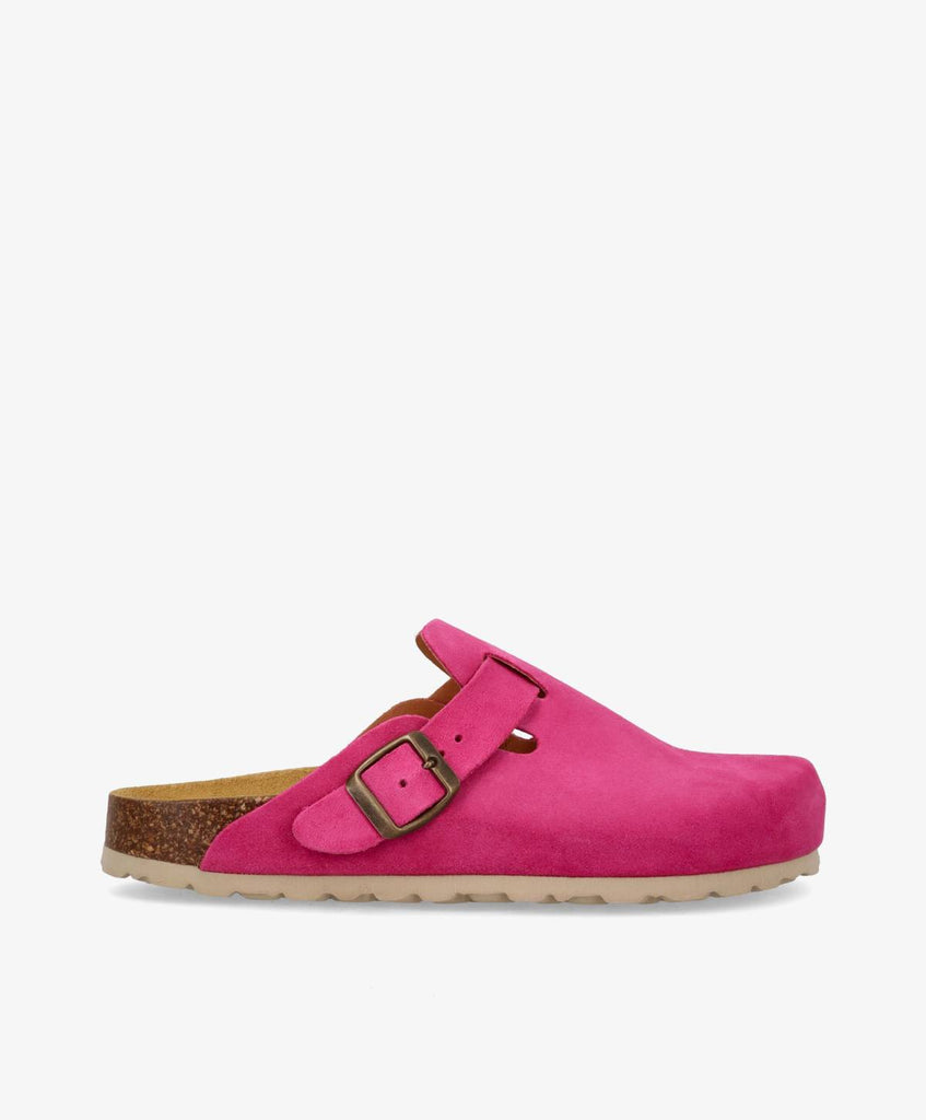 Pink ruskinds slip-ins fra Shoedesign Copenhagen med justerbart spænde.