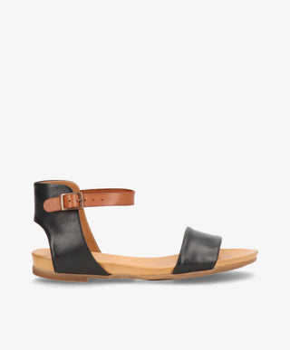 ANNIKA - Sort/brun læder - Flade sandaler