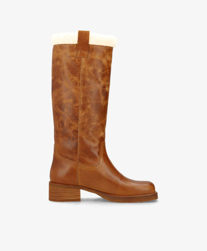 CAMERON LONG Warm - Cognac læder - Lang støvle Dame