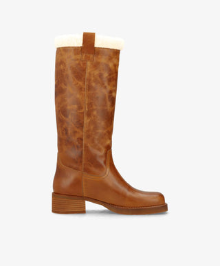 CAMERON LONG Warm - Cognac læder - Lang støvle Dame