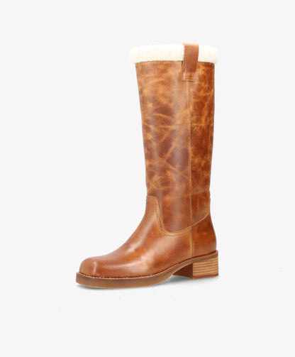 CAMERON LONG Warm - Cognac læder - Lang støvle Dame