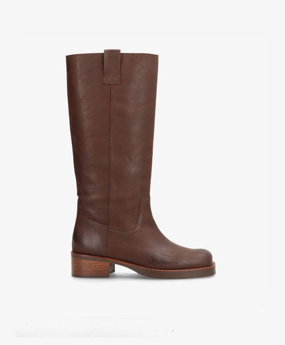 CAMERON LONG - Dame Lang støvle med hæl - Brun læder