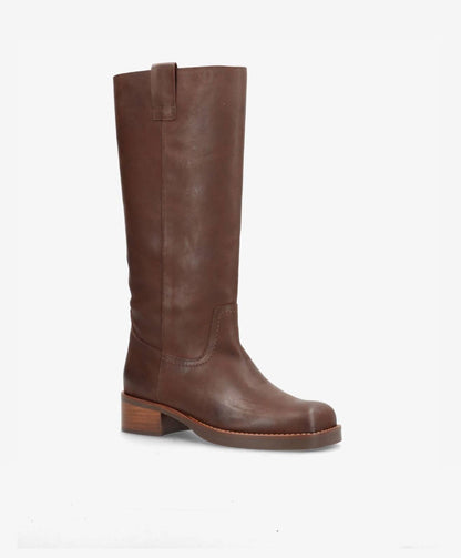 CAMERON LONG - Dame Lang støvle med hæl - Brun læder