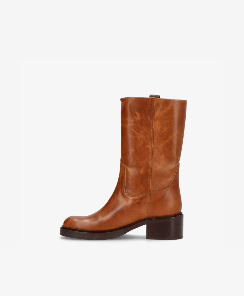 EXPOSED - Cognac læder - Høj støvle Dame