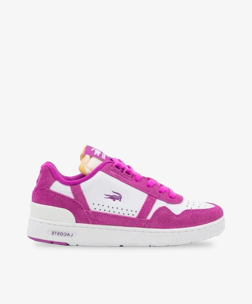 Lacoster sneakers i en hvid grundfarve med pink detaljer.