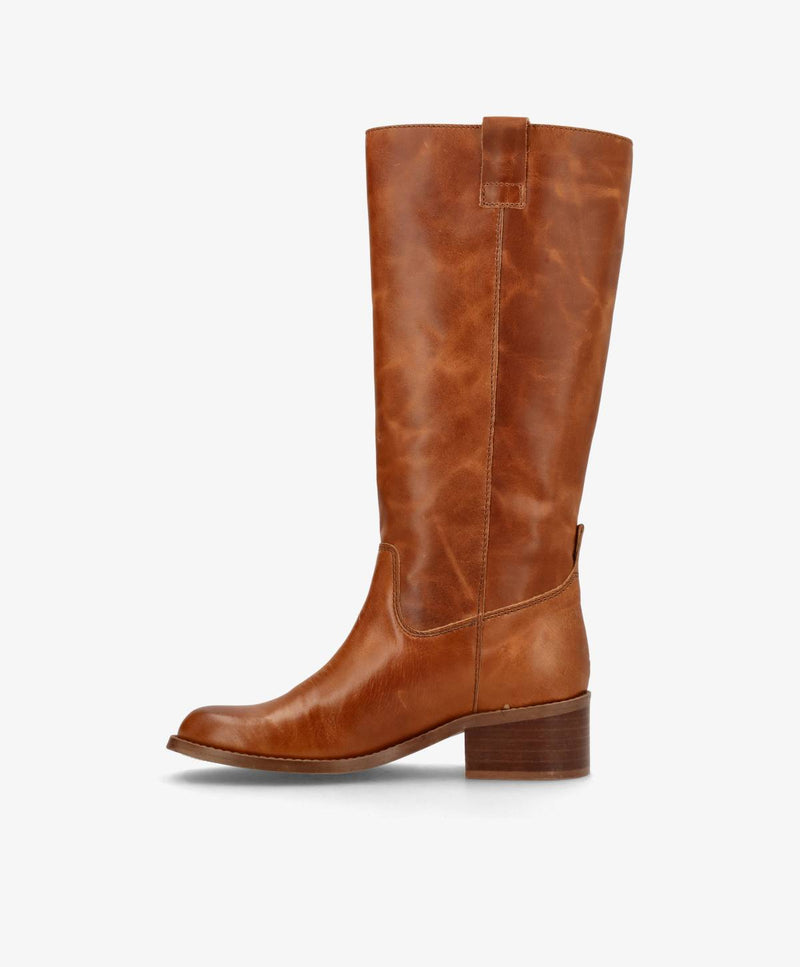 MARTINA LONG WIX - Cognac læder - Lang støvle Dame