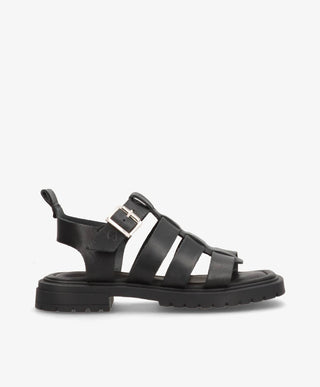 MAYA - Sort læder - Sandaler med lav hæl Dame