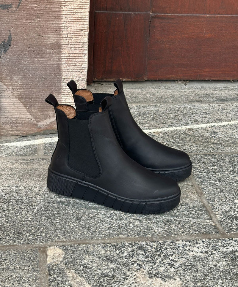 MOOVED BLK - Sort læder - Chelsea støvle Dame