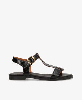 NORA P - Sort lak læder - Flade sandaler