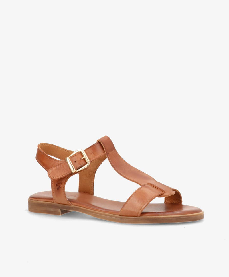 NORA - Mellembrun læder - Flade sandaler