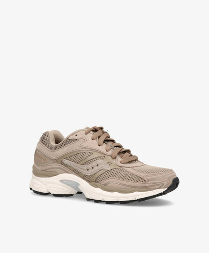 Beige dame sneakers med netdetaljer og hvid sål.