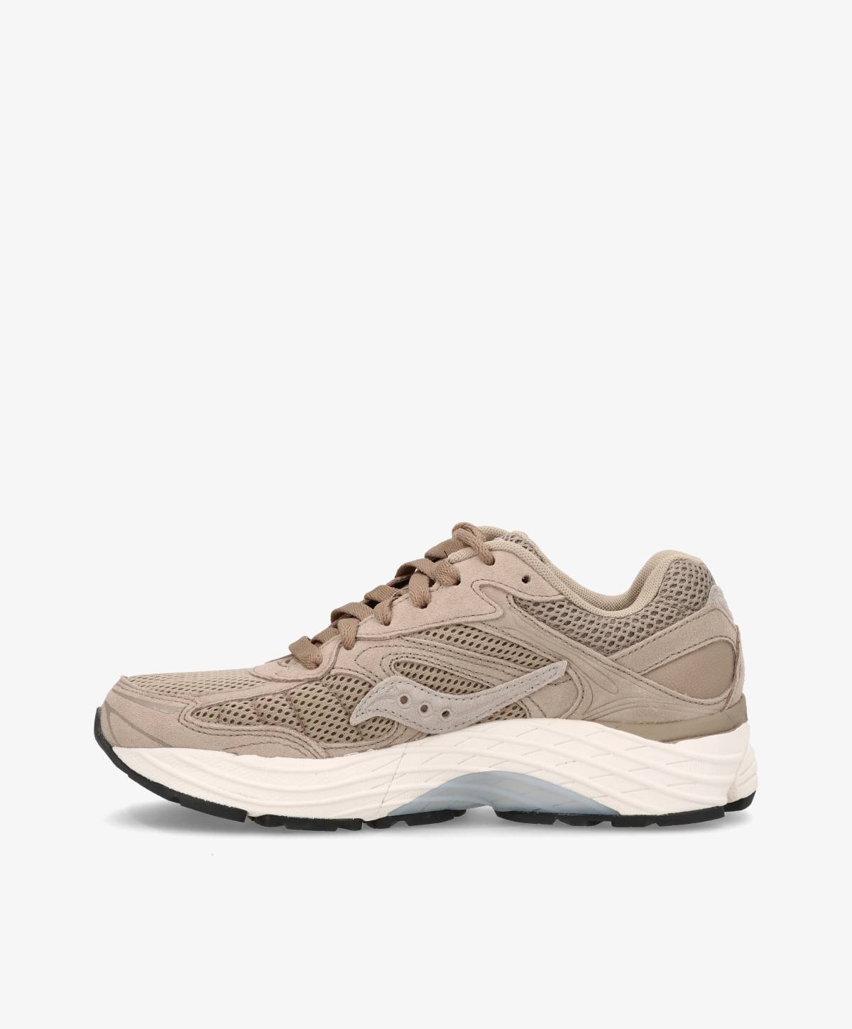 Beige dame sneakers med netdetaljer og hvid sål.