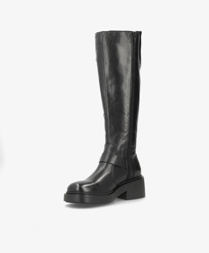 PREORDER - SADDLE LONG Buckle - Sort læder - Lange støvler Dame