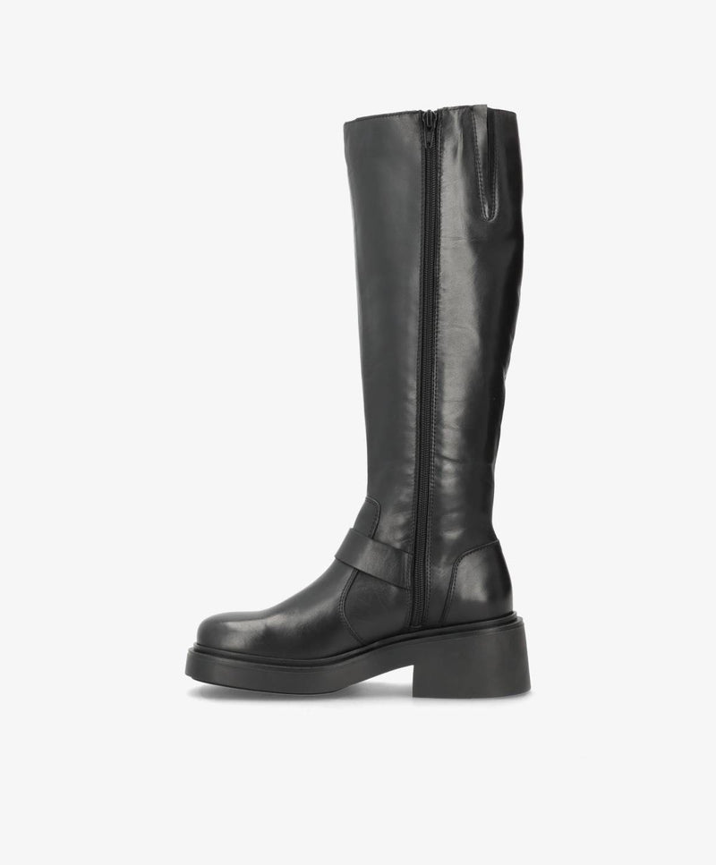 PREORDER - SADDLE LONG Buckle - Sort læder - Lange støvler Dame