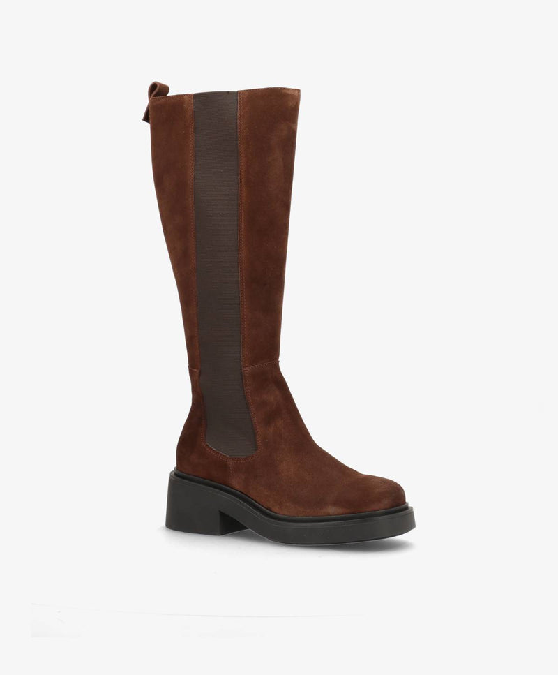 PREORDER - SADDLE LONG S - Mørkebrun ruskind - Lange støvler Dame