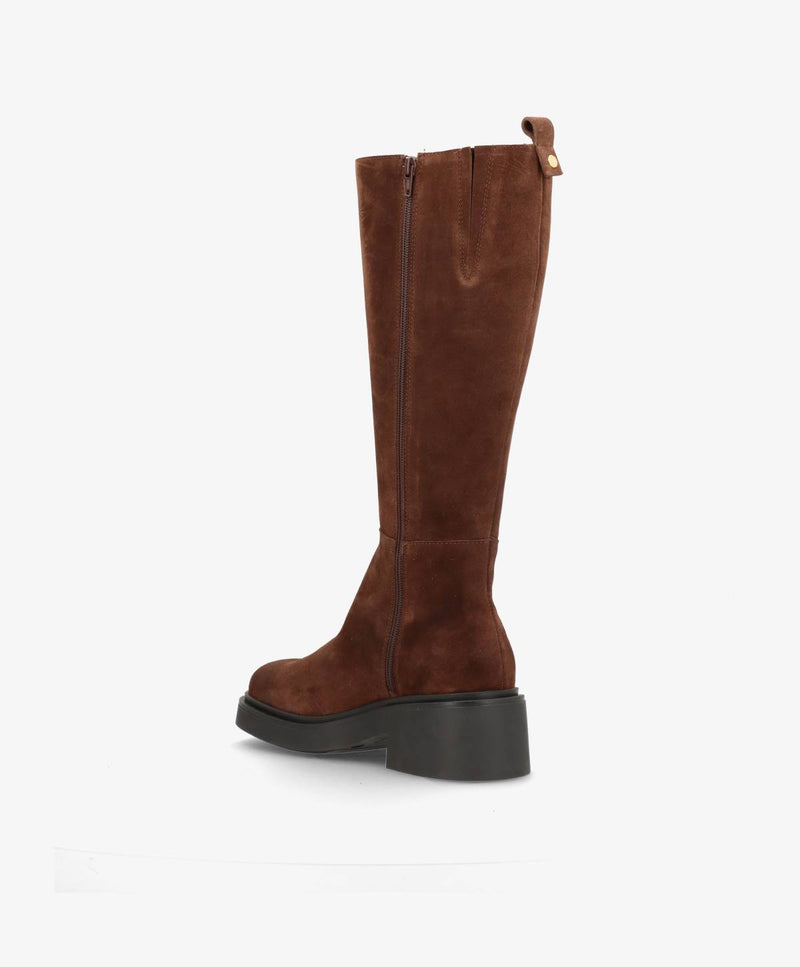 PREORDER - SADDLE LONG S - Mørkebrun ruskind - Lange støvler Dame